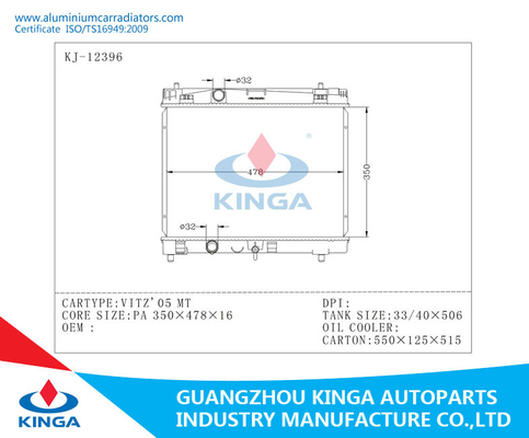 De Radiator van aluminiumtoyota past OEM 16400-23160/23170/0Q040 van MT van TOYOTA VITZ '05 leverancier