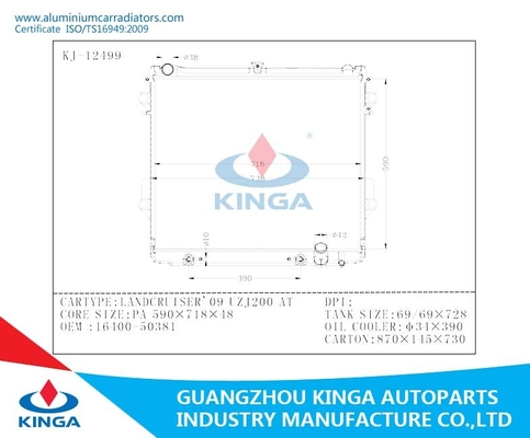 De het Aluminiumradiators van de automobielmotordouane past TOYOTA LANDCRUISER'09 UZJ200 BIJ leverancier