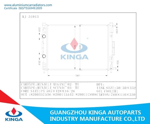 16mm/26mm de Radiators van de Aluminiumauto voor Megane'02-MT &amp; Scenic'03-MT van Renault leverancier