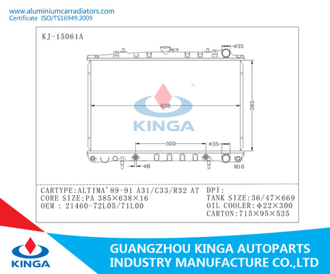 21460 - - de Radiatorkern van 71L00 Nissan - ALTIMA 72L05/21460 '89-91 A31/C33/R32 leverancier