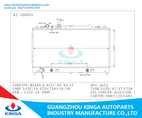 OEM L332-15-200E de Kern van de Aluminiumradiator voor MAZDA 6 4CYL 2003-2004 leverancier