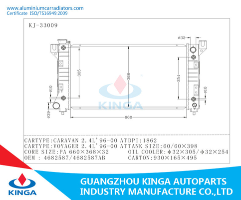 OEM 4682587/4682587AB Autoradiator voor CARAVAN 2.4L 1996-2000/REIZIGER 2.4L 1996-2000 leverancier