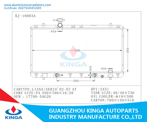 OEM 17700-54G20 de Radiator van de Radiatorssuzuki van de Aluminiumauto LIANA/AERIO'02-07 BIJ leverancier