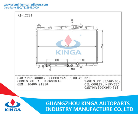 16400-21210 de Radiators Toyota PROBOX/van de aluminiumauto SLAGEN VAN'02-03 BIJ leverancier