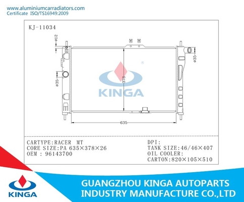 Daewoo-Aluminium Autoridator voor OEM 96143700, automobiele Ridator van Raceautomt leverancier