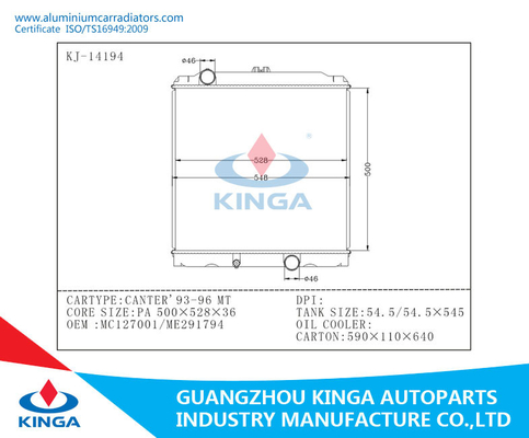 MC127001/het Aluminiumradiator van ME291794 Mitsubishi van Canter'93-96-MT leverancier