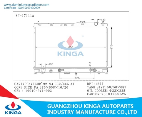 De Autoradiator van het vervangingsaluminium voor Honda Vigor 92-94 CC2/CC5 BIJ 19010-P.VI-903 leverancier