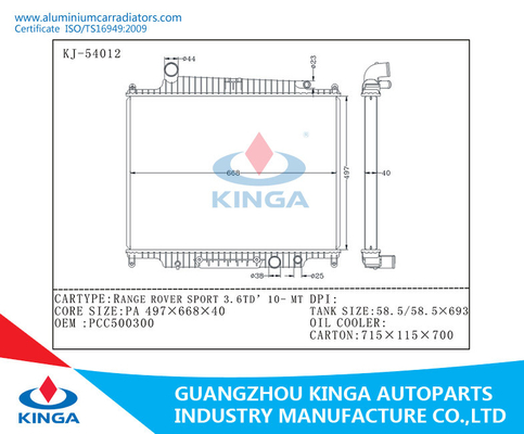 RANGE ROVER-het Aluminium van SPORT 3.6TD'10-MT het Rennen Radiator voor OEM PCC500300 leverancier