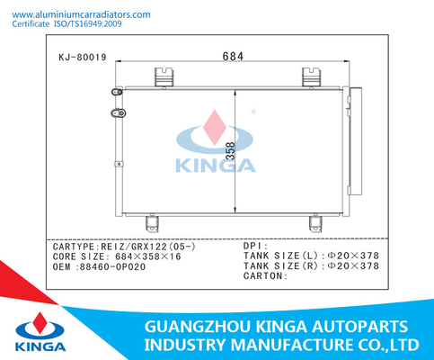 De Condensator van aluminiumtoyota AC OEM 88460-OPO20 van van Reiz/Grx122 (05-) leverancier