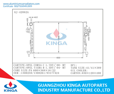 AutoDe Autoradiators van het Motoronderdelenaluminium voor CORSA C 1.7DTi'00- &amp; TIGRA B 1.3DTi'04- leverancier