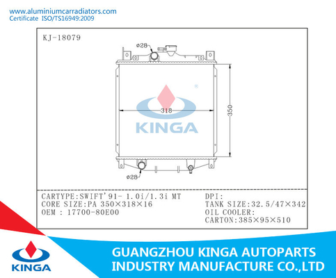 SUZUKI-de Radiators van de Aluminiumauto voor van de de Radiatorventilator van MT van 1991 VLUGGE 1.0i/1.3i OEM 17700-80E00 leverancier