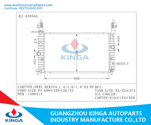 Autoaluminiumradiator Opel Meriva 1.4/1.6/1.8' 03 MT-OEM 1300413 leverancier