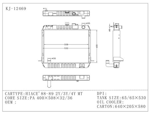 De Plastic Tank van de autoradiator voor de Hoogste Tank van MT van Toyota Hiace 1988-1989 2Y/3Y/4Y leverancier