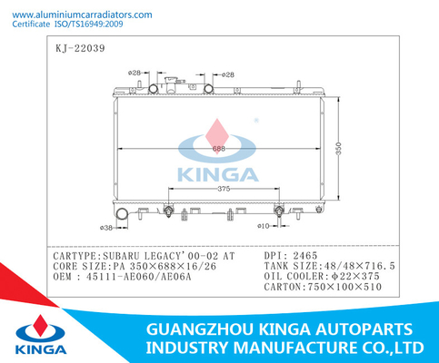 SUBARU-de Radiators van de Aluminiumauto, Klassieke Radiator voor LEGACY'00-02 BIJ 13.78 `„× 27 `“ leverancier