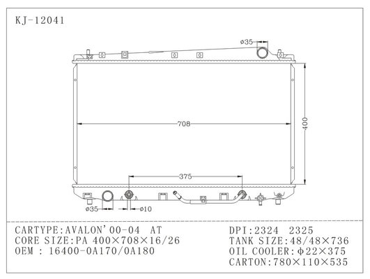 48*736mm Radiator Plastic Tank voor Toyota AVALON 2000-2004 BIJ leverancier