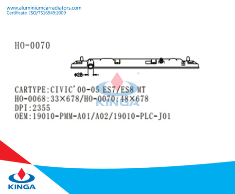 Plastic de Tankvervanging van bodemraidator voor Honda Civic 01-05 ES7/ES8-OEM van MT 19010-pmm-A01/A02/19010-plc-J01 leverancier