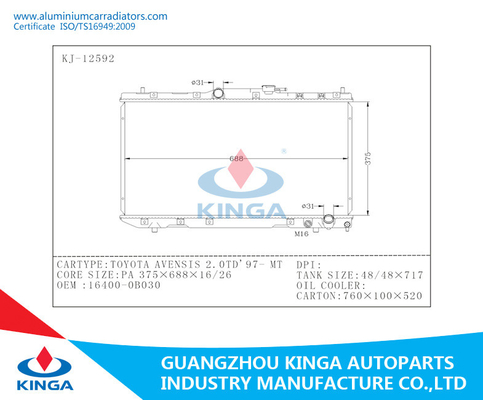 OEM 16400-0BO30 de Radiators van de Aluminiumauto voor 2.0TD'97-MT van TOYOTA AVENSIS leverancier
