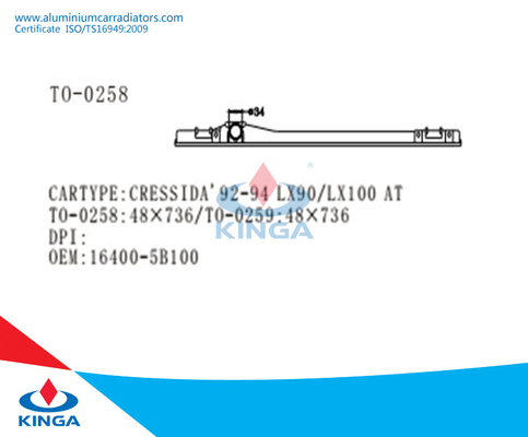Hoogste Radiatortank voor Toyota Cressida'92-94 LX90/LX100 bij OEM: 16400-5B100 leverancier