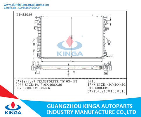 OEM de Radiators van de Aluminiumauto voor de VERVOERDER T5 03 van Volkswagen - OEM 7H0 121 253 G leverancier