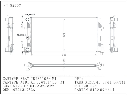 Het Type van 1.6TDI'10-MT van SEAT IBIZA'08-MT/AUDI A1 Open de Radiators Plastic Tank van de Aluminiumauto leverancier