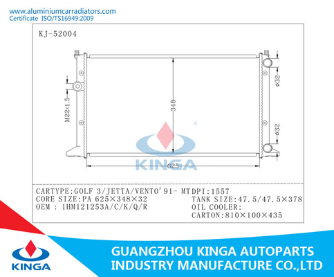 De aluminium Gesoldeerde Radiator van de Douaneauto Geschikt voor Golf 3/Jetta/Vento 91 OEM 1HM121253A leverancier