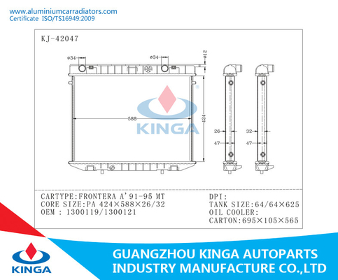 Aluminium Autoradiators voor Opel FRONTERA Autodelen van een 91-95 Plastic Tankauto leverancier