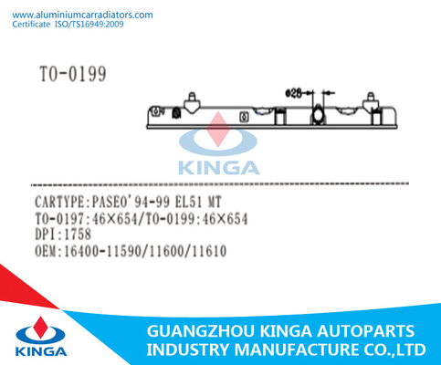 Van de de Radiator Plastic Tank van MT van TOYOTA PASEO 1994-1999 EL51 OEM 16400-11590/11600/11610 leverancier