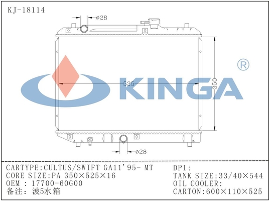 Aangepaste SUZUKI-Autoradiator/de Radiator 17700-60G00 van Suzuki Cultus leverancier