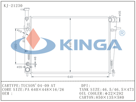 De Autoradiator van Hyundai van autotoebehoren/Hyundai-Radiatorvervanging TUCSON'04-09 BIJ leverancier