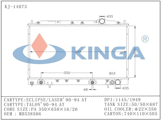 MB538506 de Radiators van de de Radiators Hoge Capaciteit van de aluminiumauto met ISO9001/TS16949 leverancier