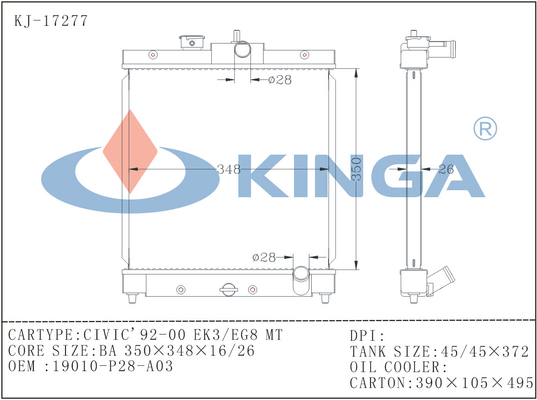 OEM 19010-P28-A03 Honda Autoradiator met Burger 92-00 MT van Ek3/Eg8- leverancier