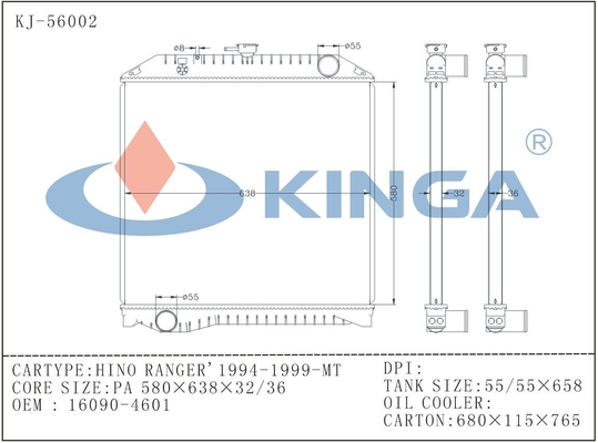 Automobiel Solderende Koelradiator van de Boswachtersmt van Hino van 1994-1999; 16090-4601 leverancier