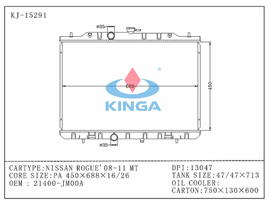 OEM 21400 - JM00A-de Radiator van de Aluminiumauto Geschikt voor Japanse Nissan-Schurken 'Auto 08 - 11 leverancier