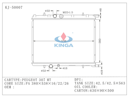 De hoogste Radiator van de Merk Autoauto voor Peugeot 307 MT Guangzhou China leverancier