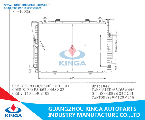 Benz van Mercedes van de autoradiator W140/S320 1992, 2000 BIJ OEM 1405002103 leverancier