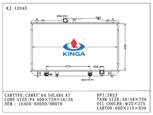 04 CAMRY SOLARA Toyota de Kernoem 16400 van het Radiatoraluminium - 0H050 0H070 DPI 2623 leverancier