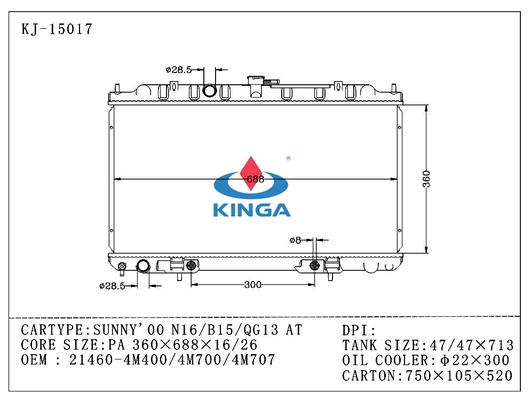 Autonissan-Radiator voor ZONNIGE '00 N16 B15 QG13 OEM 21460 - 4M400 4M700 4M707 leverancier