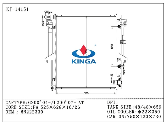 De professionele Radiator van Aluminiummitsubishi voor G200 „04/L200“ 07 OEM MN222330 BIJ leverancier