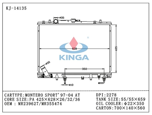 Van de Radiatoroem MR239627/MR355474 Montero van Autopartsmitsubishi Sport 1997 2004 BIJ leverancier