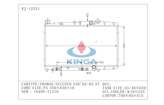 De aluminiumauto Probox slaagt Bestelwagen 16400 - 21210 Toyota Radiatorvervanging leverancier