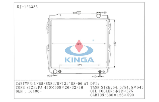 Radiator van Toyota van de aluminiummotor de Koelere LN65 RN8 met Plastic Tank leverancier