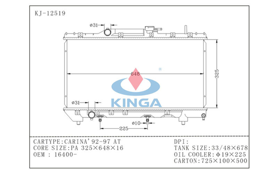 Carnia 92 - 97 Toyota Autoradiatorvervanging met het Koelsysteem van de Buisvin leverancier
