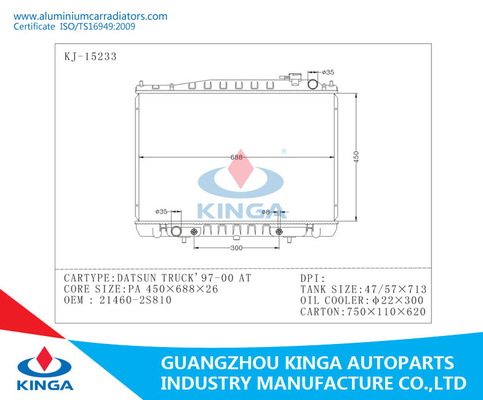 De Autoradiator van de aluminiumkern voor Datsun-Vrachtwagen 21460 2s810 met Plastic Tank leverancier